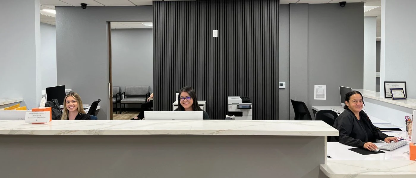 Front desk and reception suite at Premier Limb Lengthening practice in Upland California